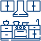 Symbol einer Küche mit Schränken, Herd und Spüle – Icon für Küchenmontage
