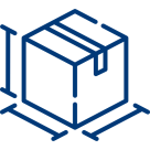 Icon mit Karton und Maßlinien, Symbol für Maße und Abmessungen