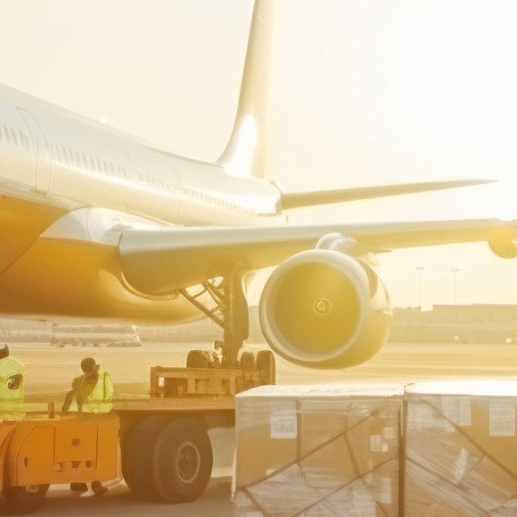 Beladung von Luftfrachtcontainern auf ein Flugzeug am Flughafen, dokumentiert per Air Waybill.