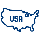 Icon zum Thema Auswandern nach USA – Umrisskarte der Vereinigten Staaten mit Hinweis auf Bundesstaaten