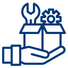 Icon mit Hand, Umzugskarton und Werkzeug – Symbol für weitere Umzugsservices