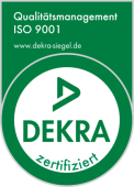 Das DEKRA-Siegel Qualitätsmanagement ISO 9001 als Nachweis für auditiertes und zertifiziertes Projektmanagement im B2B-Bereich von DACHSER & KOLB.
