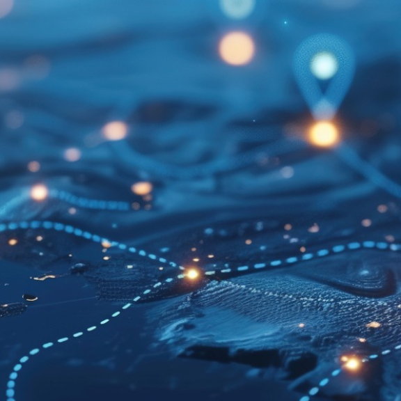 Eine stilisierte, digitale Weltkarte mit leuchtenden Standort-Pins zur Darstellung des globalen Logistik-Netzwerks von DACHSER & KOLB.